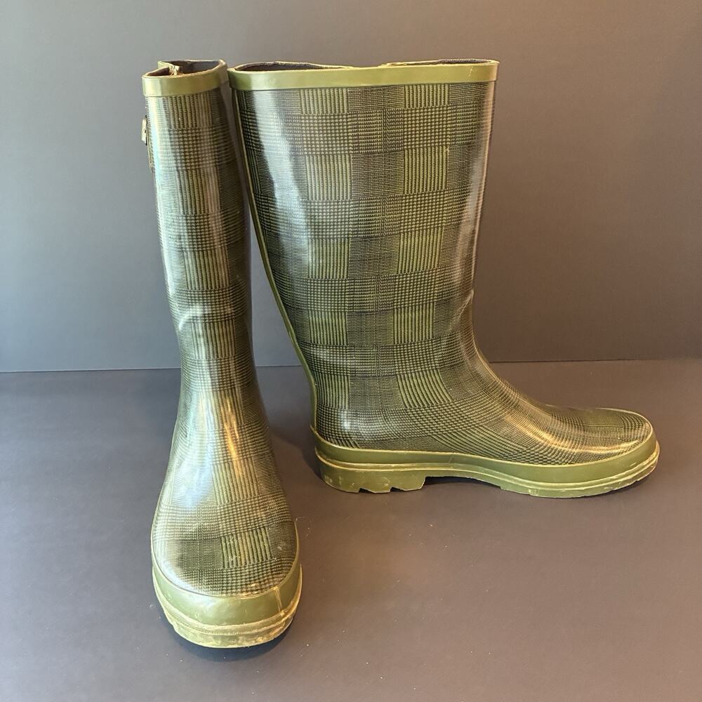 Pendleton Classic Tall Rain Boots Wellies Green Plaid Houndstooth Size 10